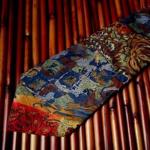 EUC BUGLE BOY USA Abstract Flower 100% Silk Orange, Blue & Brown Tie